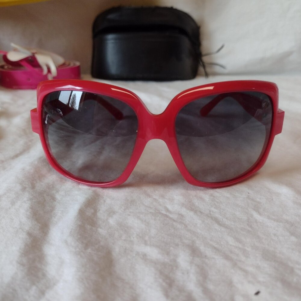 60's Go-Go Costume complete with Dior Sunglasses, Dress, Boots, Red Bouffant Wig